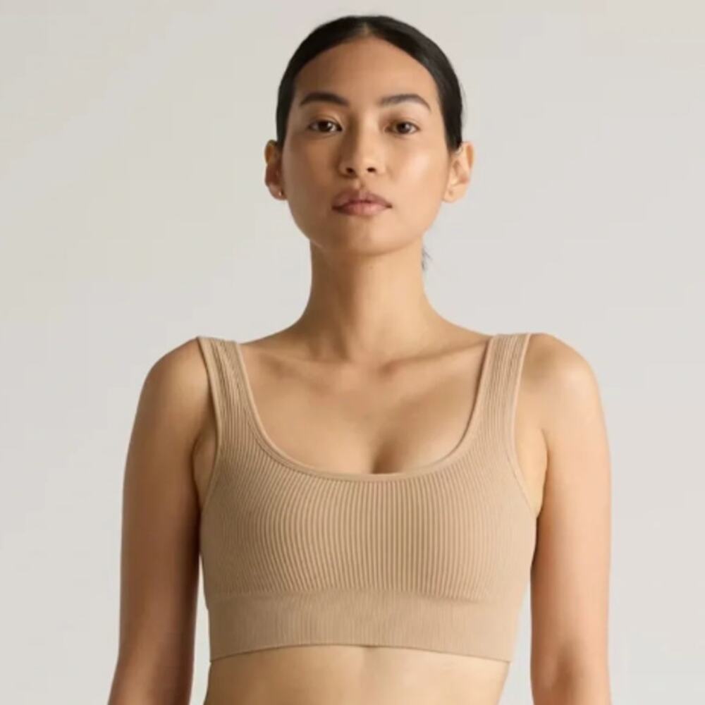 Quince Comfort Rib Tank Bralette Sand Women's Small Soft Beige Comfy Pull On